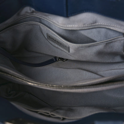 Chanel Calfskin Chevron Boy Shopping Tote Navy Blue 5 of 9