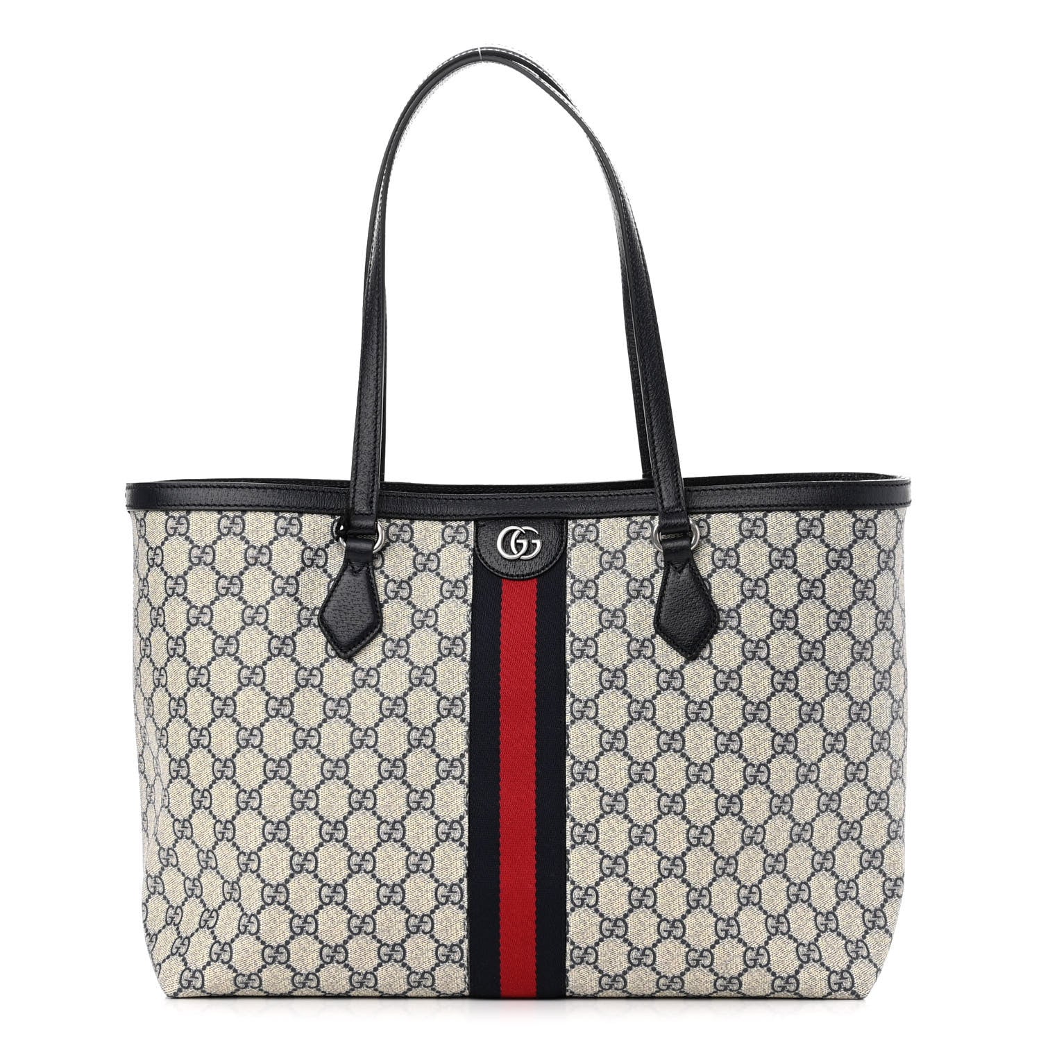 Gucci GG Supreme Monogram Textured Calfskin Web Medium Ophidia Shopping Tote Beige Blue 1 of 10