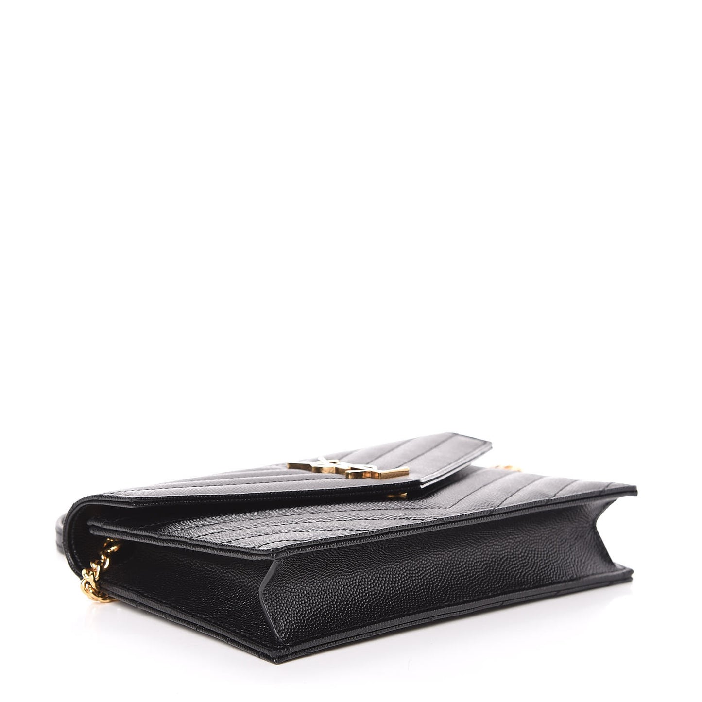 Grain De Poudre Matelasse Chevron Monogram Envelope Chain Wallet Black