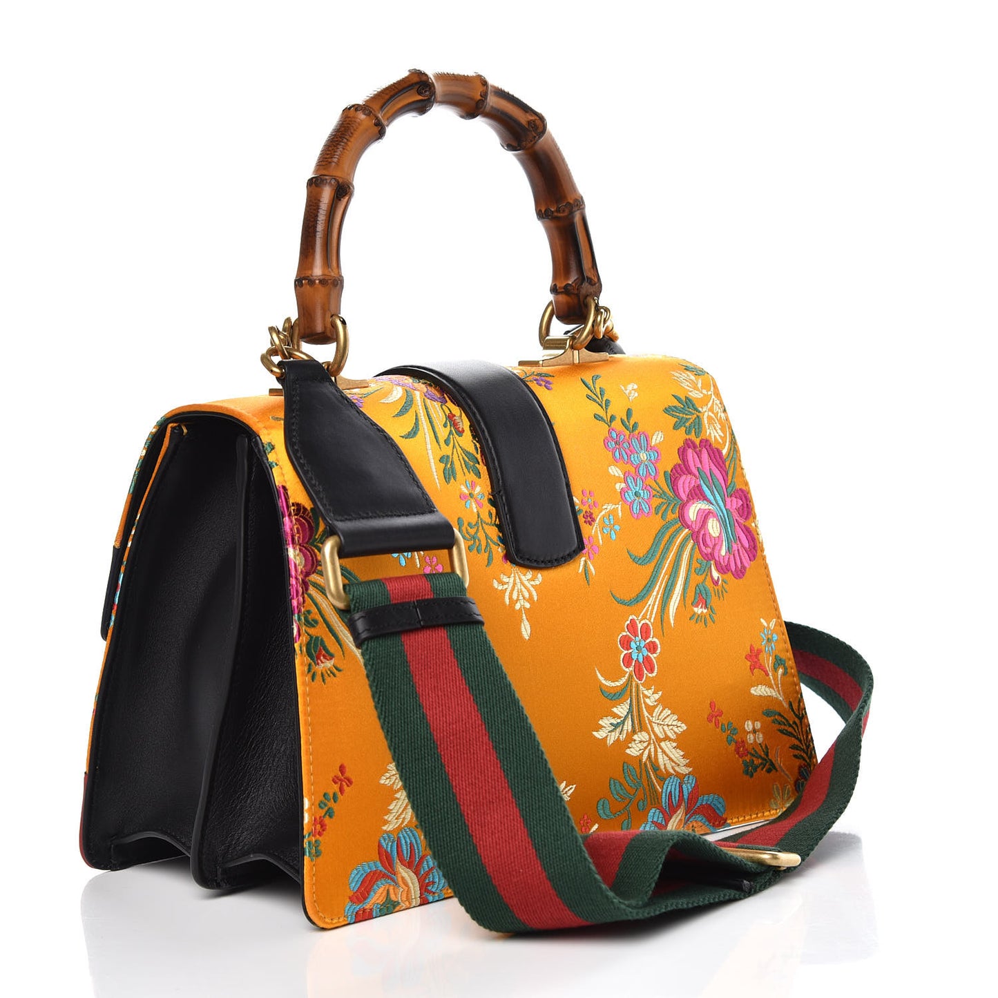 Satin Calfskin Bamboo Web Tokyo Print Medium Dionysus Top Handle Bag Giallo Multicolor Blue Agata Hibiscus Red
