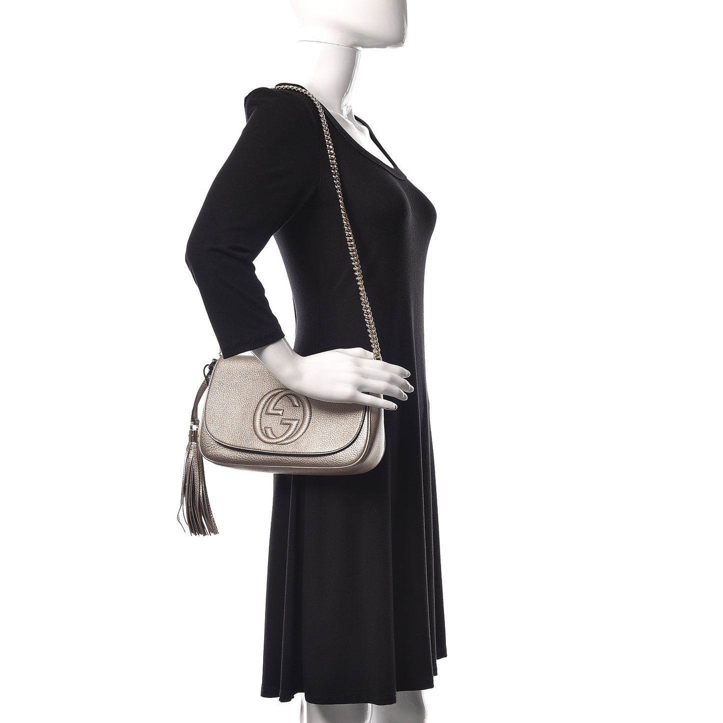 Metallic Pebbled Calfskin Medium Soho Flap Crossbody Golden Beige