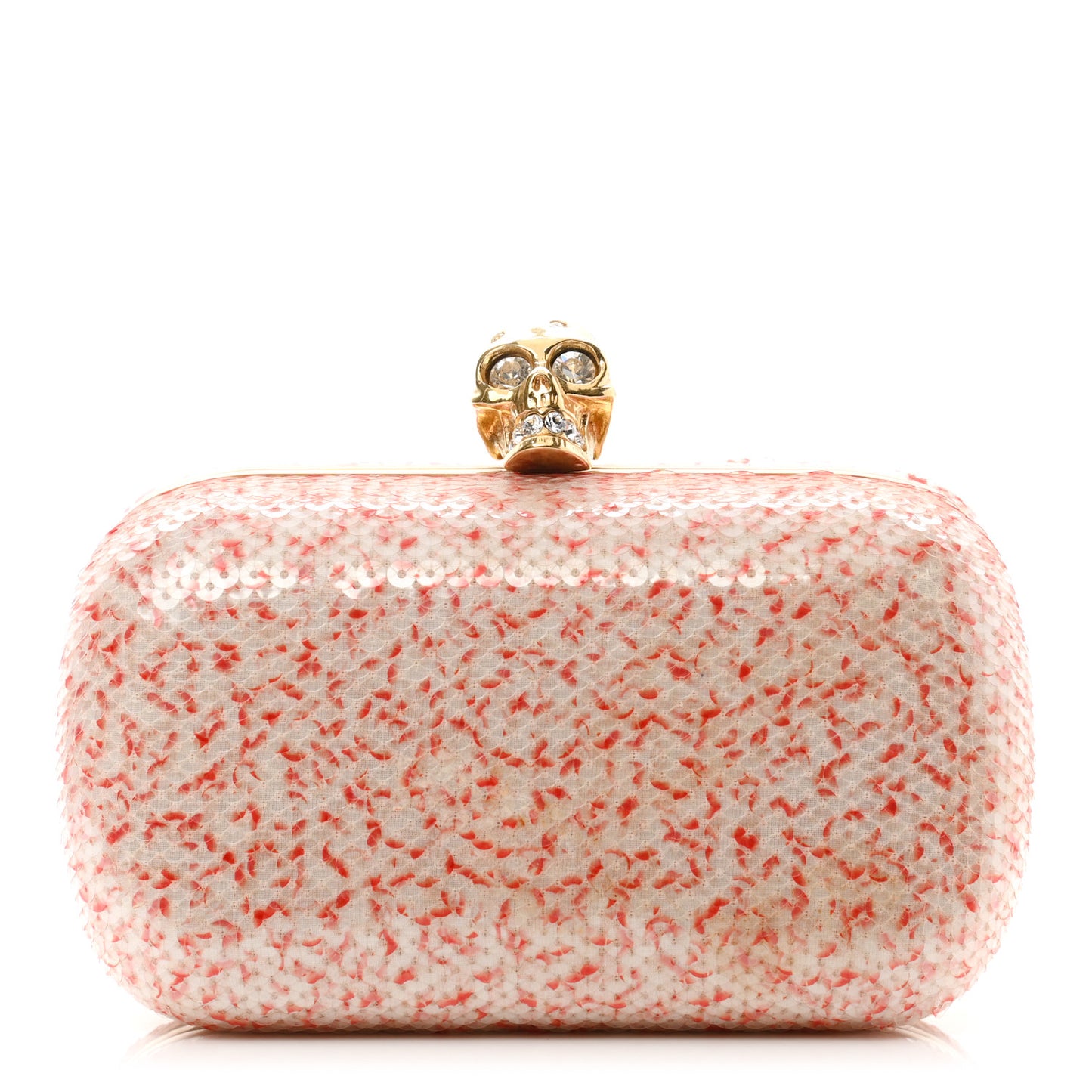 Sequin Skull Box Clutch White Pink