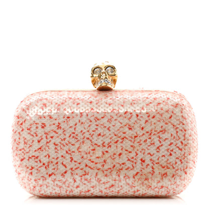 Alexander McQueen Sequin Skull Box Clutch White Pink 1 of 8