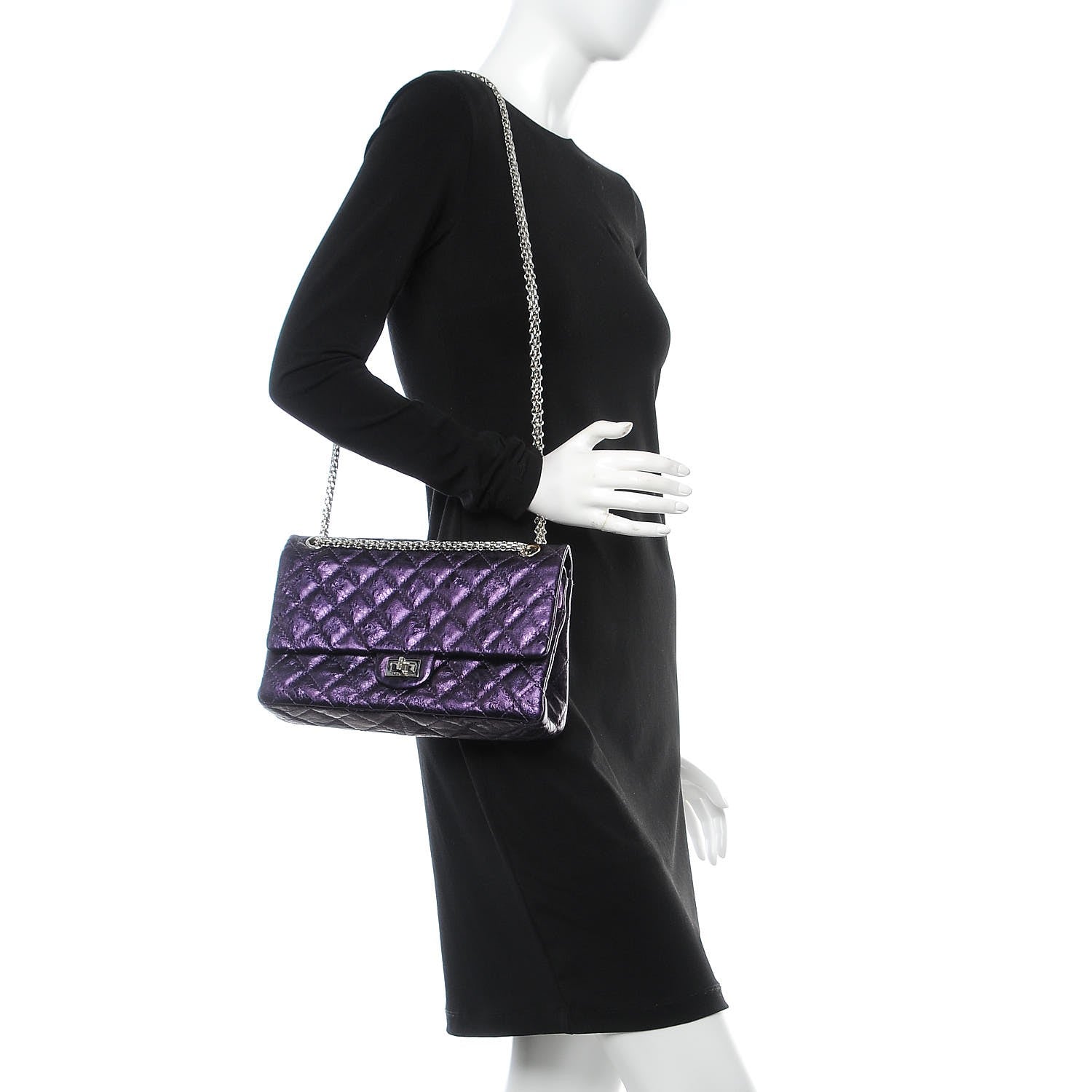 Chanel Metallic Calfskin Quilted 2.55 Reissue 226 Flap Violet 3 of 11