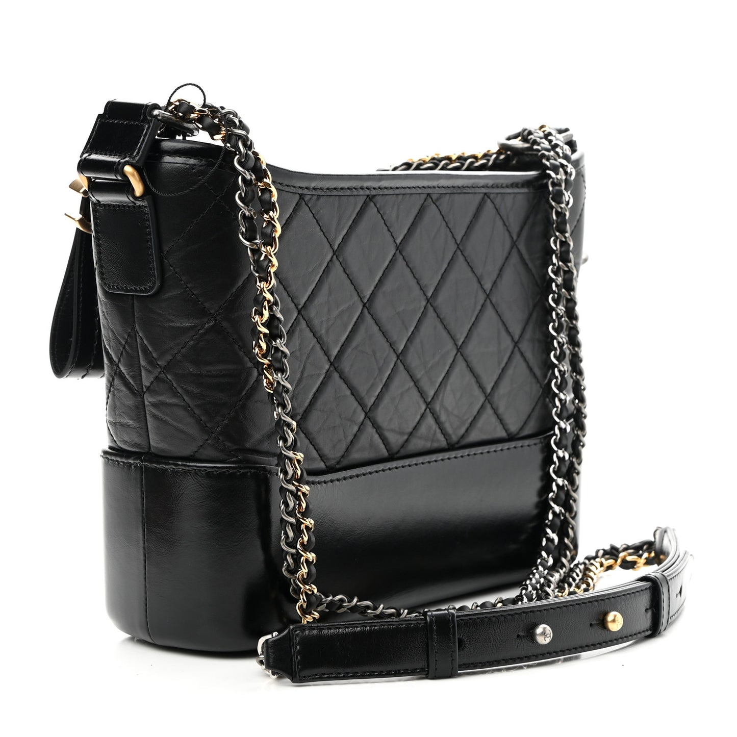 Aged Calfskin Quilted New Medium Gabrielle Hobo Black