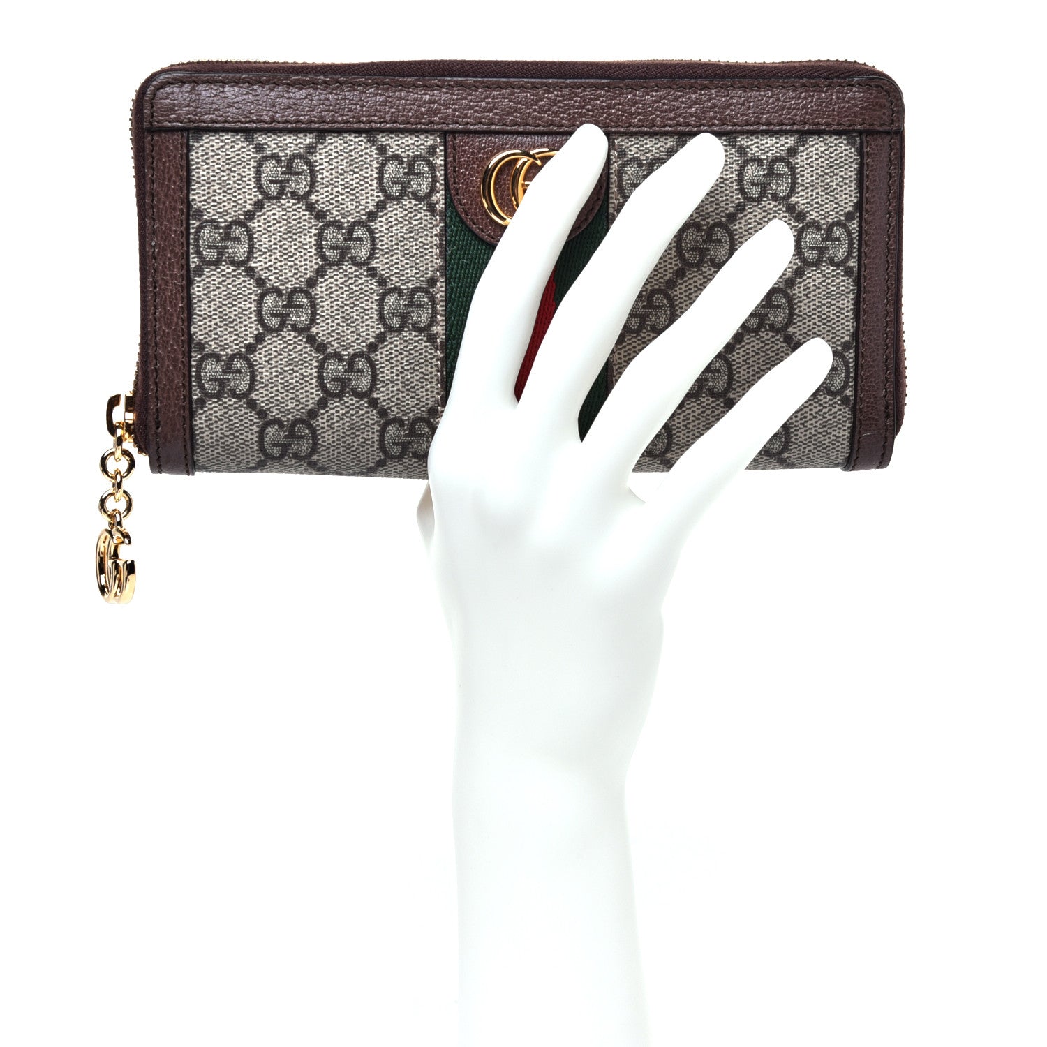 Gucci GG Supreme Monogram Web Ophidia Zip Around Wallet Brown 2 of 10