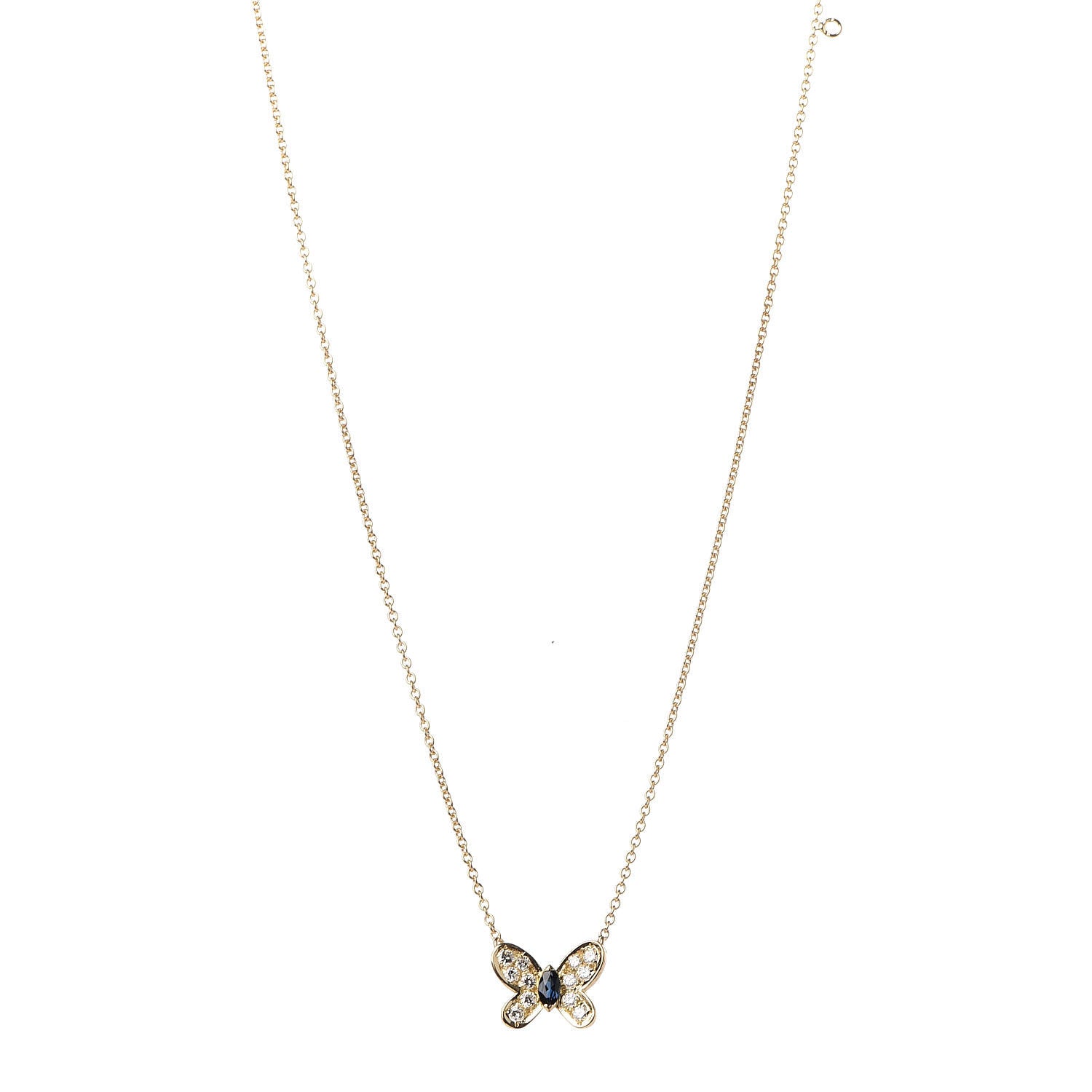 Van Cleef & Arpels 18K Yellow Gold Diamond Blue Sapphire Butterfly Pendant Necklace 1 of 7
