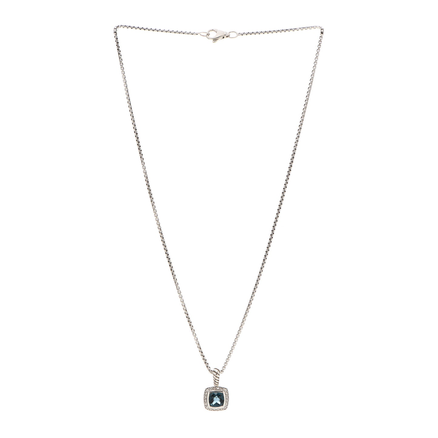 Sterling Silver Diamond Hampton Blue Topaz 7mm Petite Albion Pendant Necklace