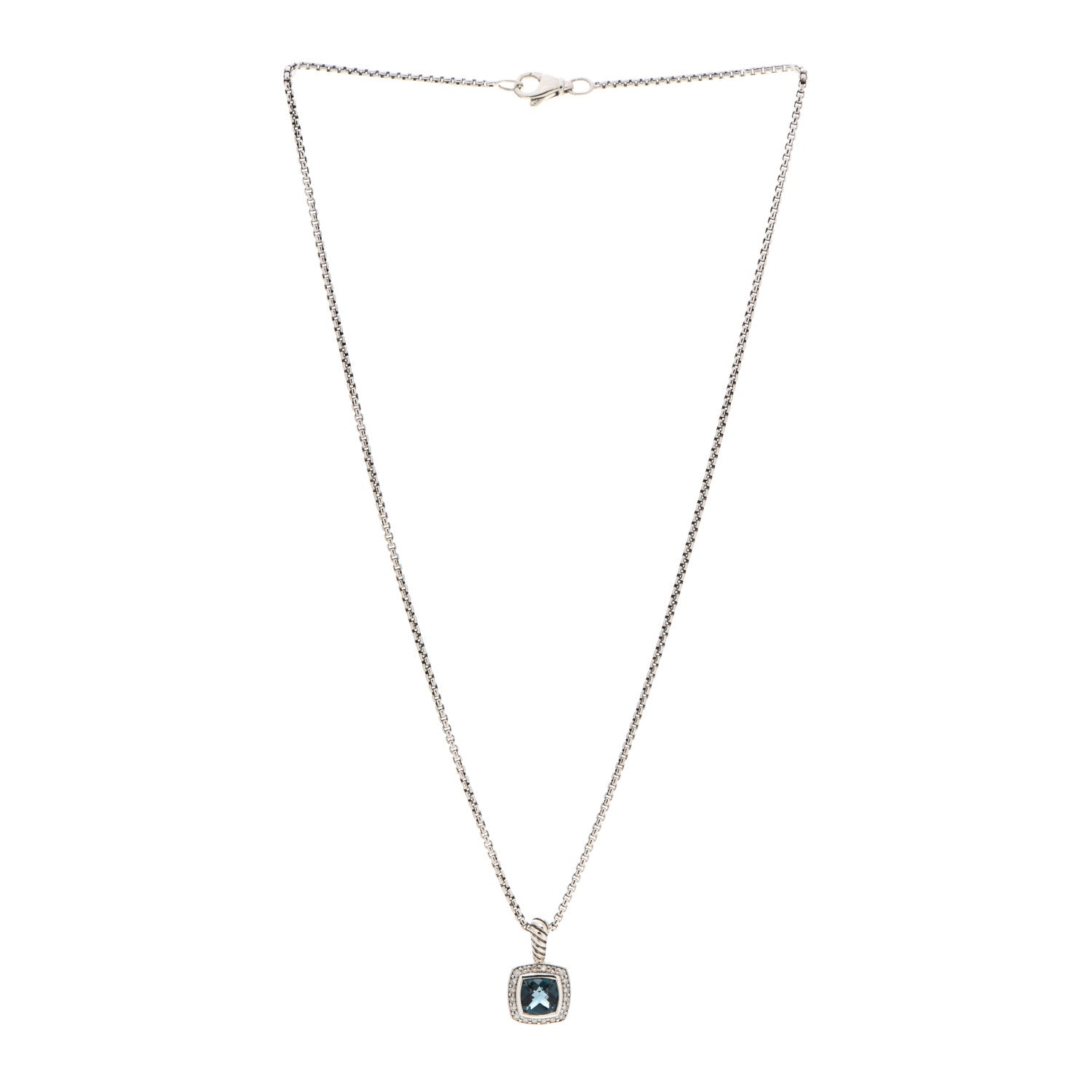 David Yurman Sterling Silver Diamond Hampton Blue Topaz 7mm Petite Albion Pendant Necklace 3 of 4