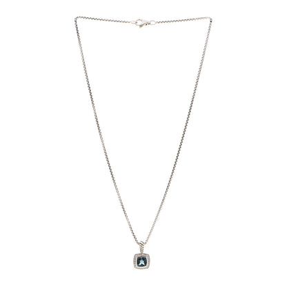David Yurman Sterling Silver Diamond Hampton Blue Topaz 7mm Petite Albion Pendant Necklace 3 of 4