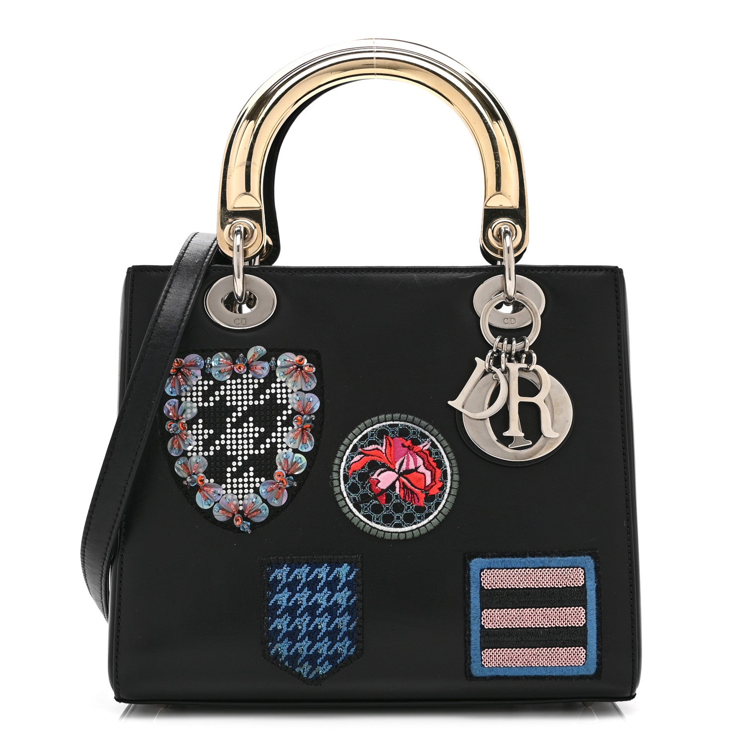Christian Dior Smooth Calfskin Embroidered Beaded Floral Medium Lady Dior Black 1 of 10