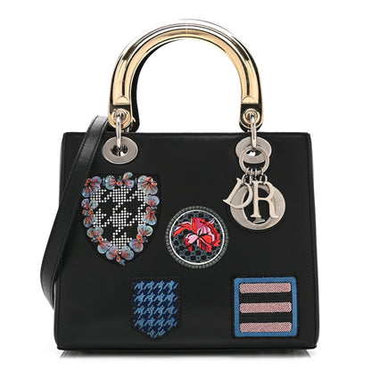 Christian Dior Smooth Calfskin Embroidered Beaded Floral Medium Lady Dior Black 1 of 10