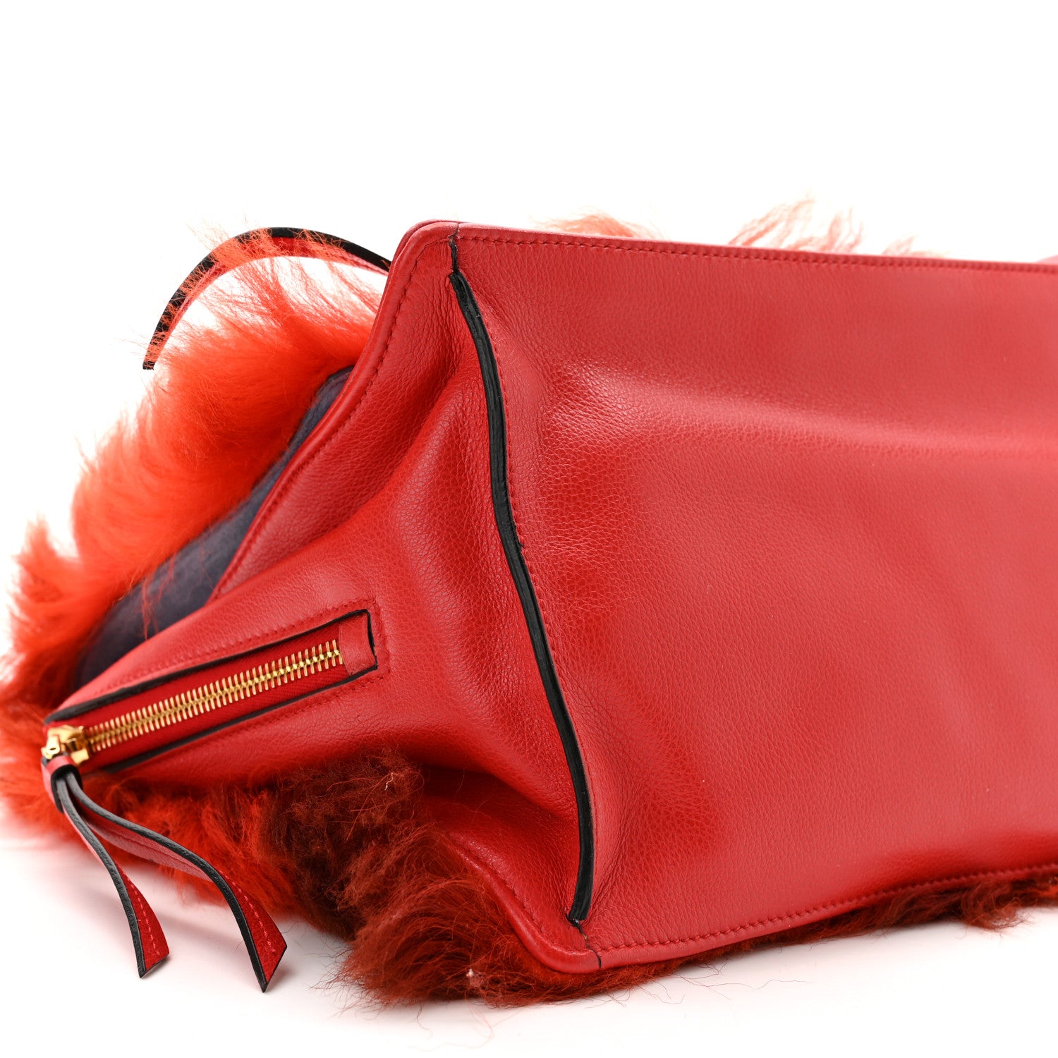 Prada Shearling Fur Calfskin Suede Shoulder Bag Red 9 of 11
