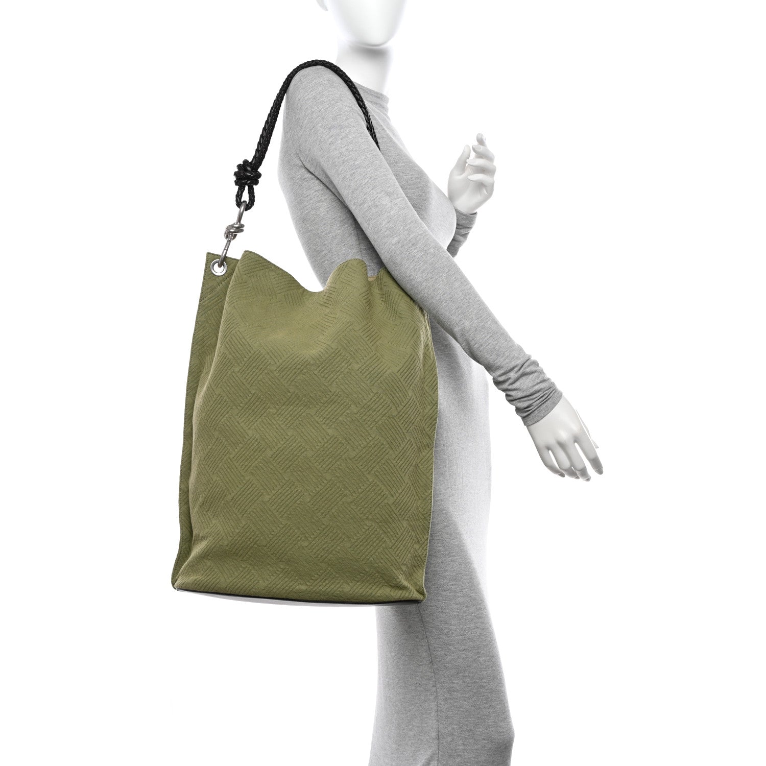 Bottega Veneta Jacquard Canvas Avenue Knot Tote Crocodile Ebano 2 of 9