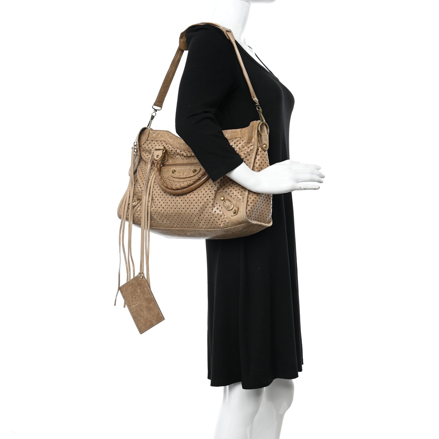Balenciaga Agneau Laser Cut Cross Classic Gold Hardware City Beige Latte 2 of 11