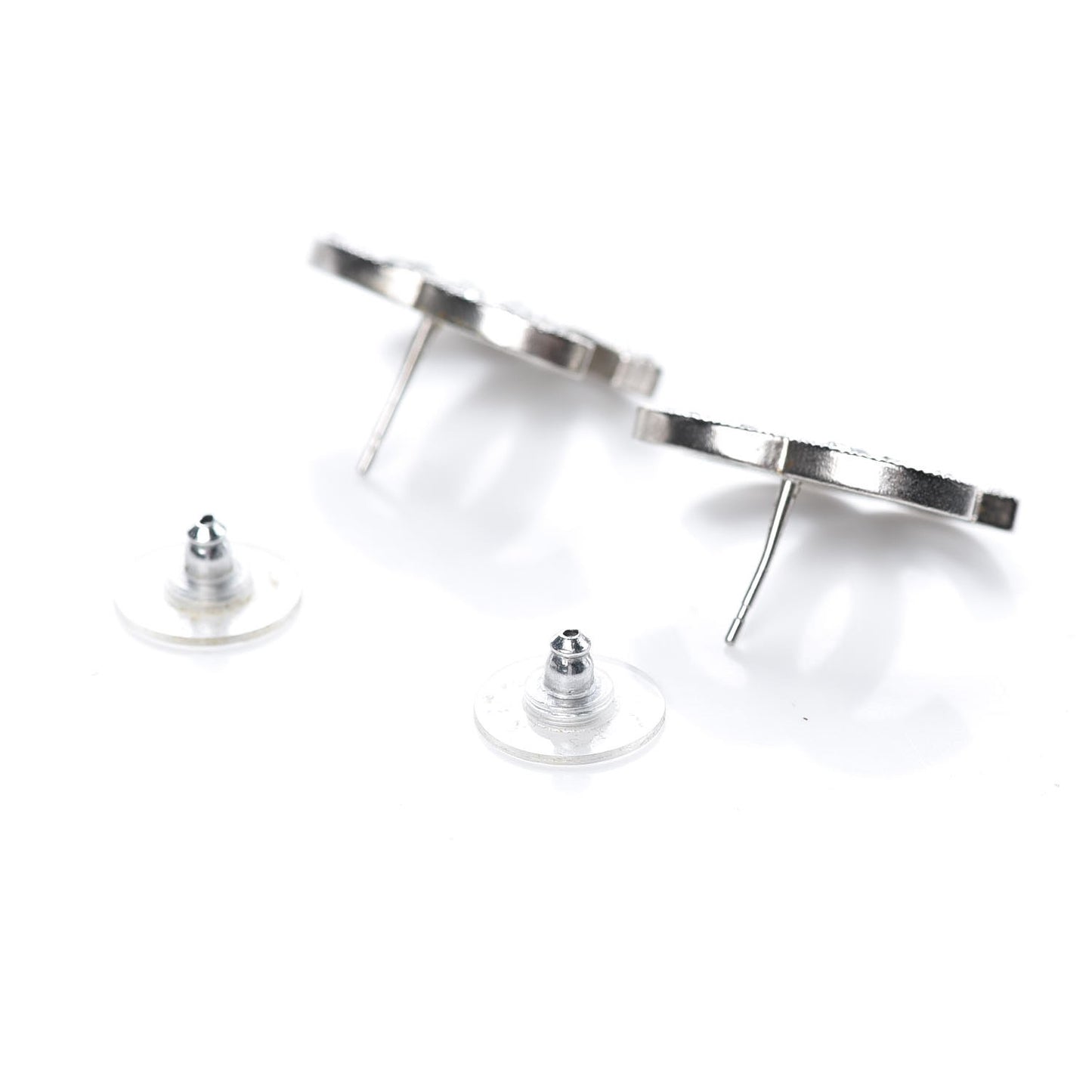 Baguette Crystal CC Earrings Silver