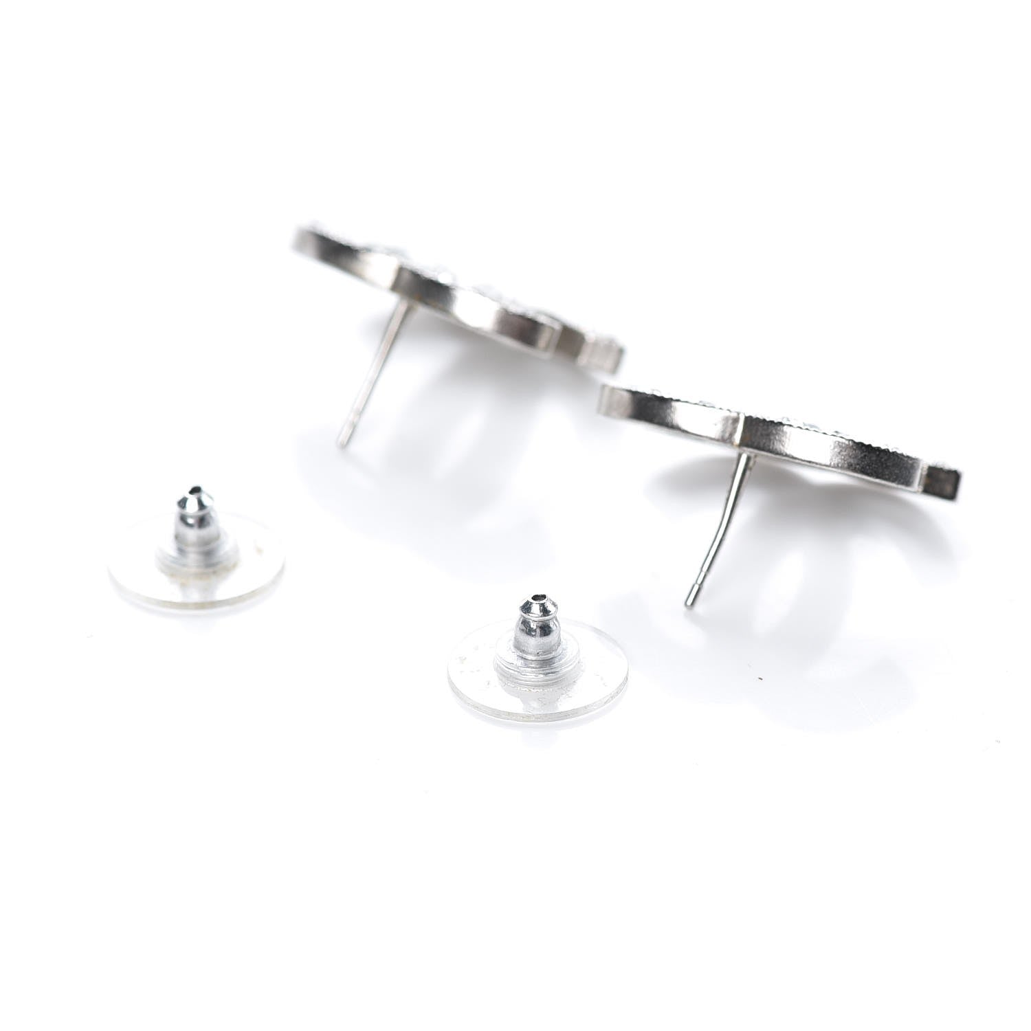 Chanel Baguette Crystal CC Earrings Silver 4 of 5