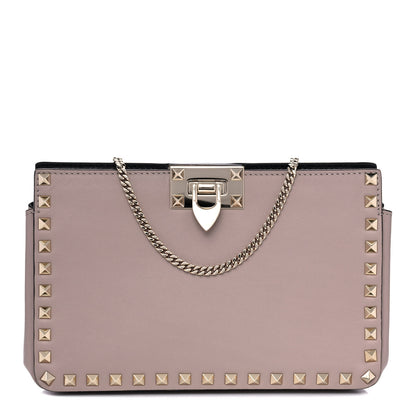 Valentino Garavani Vitello Rockstud Chain Clutch Poudre 1 of 10