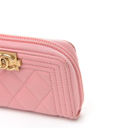 Chanel Lambskin Quilted Boy Zip Around Coin Purse Wallet Pink 8 of 10