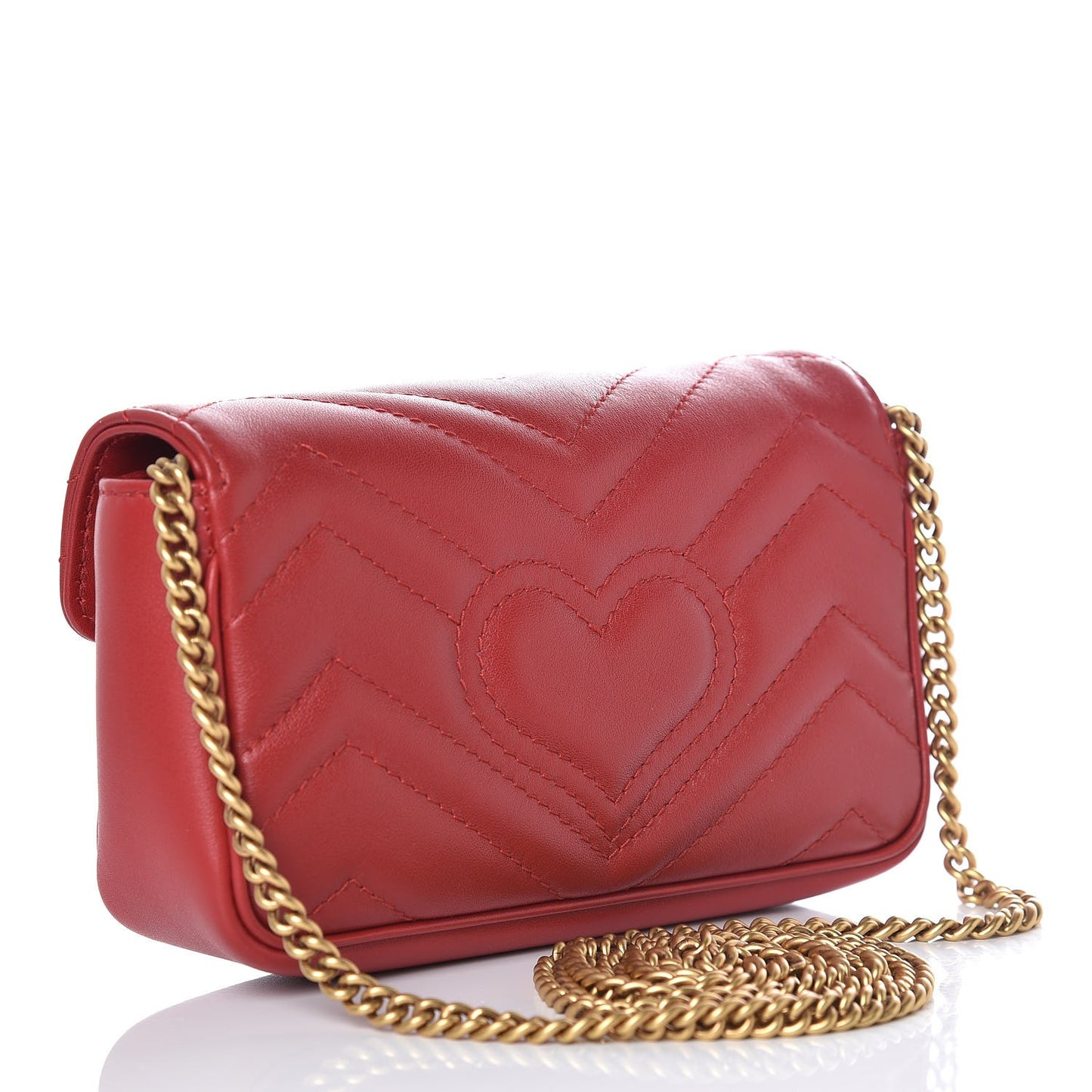 Calfskin Matelasse Super Mini GG Marmont Shoulder Bag Hibiscus Red