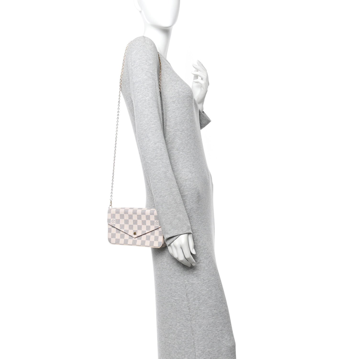 Louis Vuitton Damier Azur Pochette Felicie Chain Wallet Rose Ballerine 2 of 11
