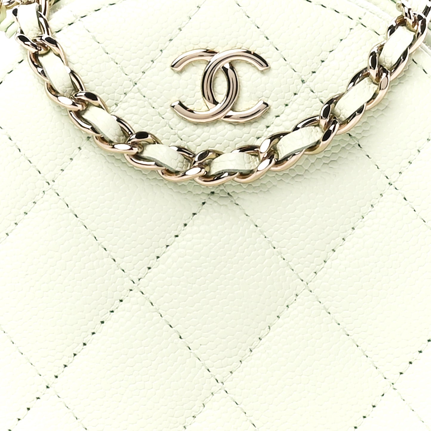 Caviar Quilted Round Handle With Care Vanity With Chain Mint