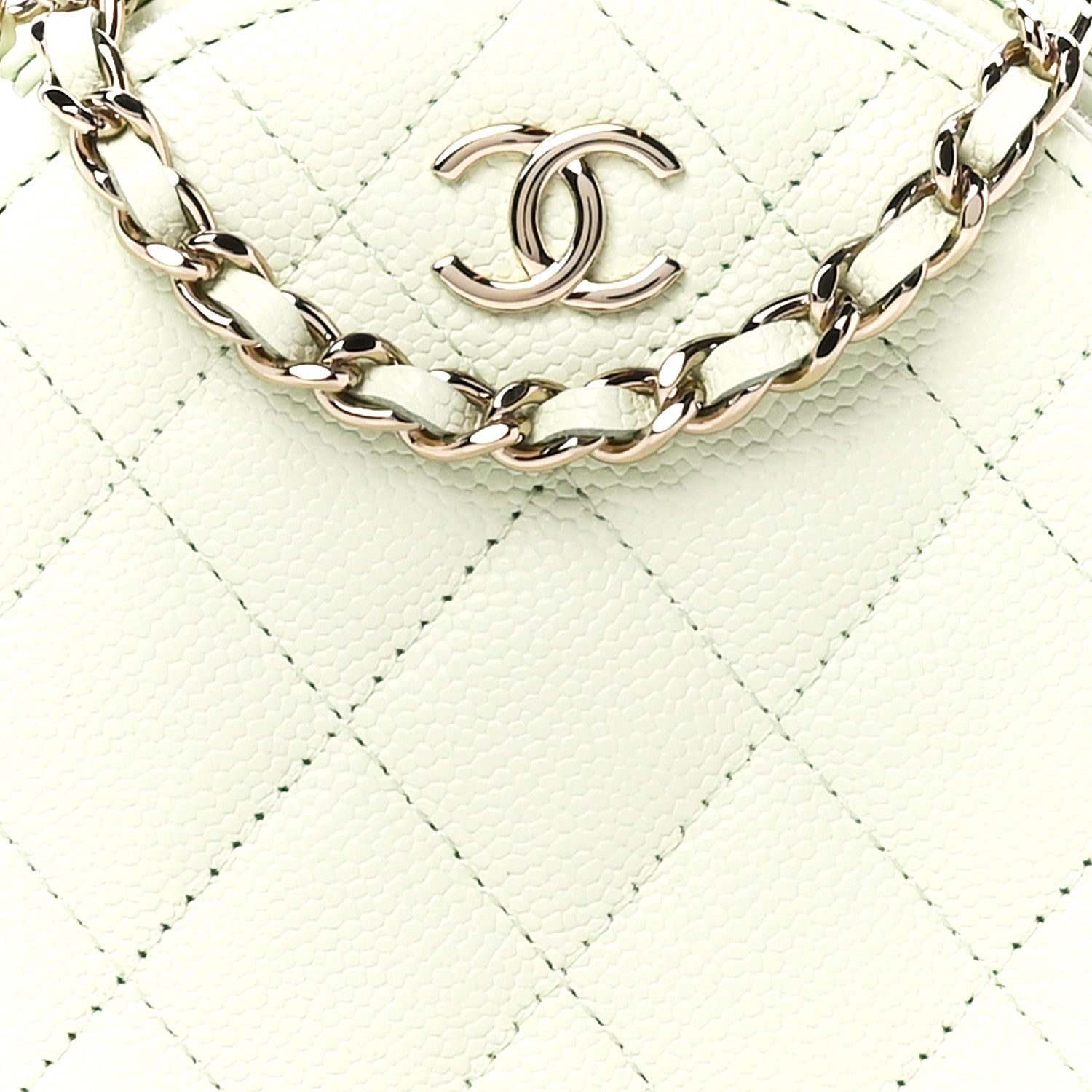 Chanel Caviar Quilted Round Handle With Care Vanity With Chain Mint 9 of 12