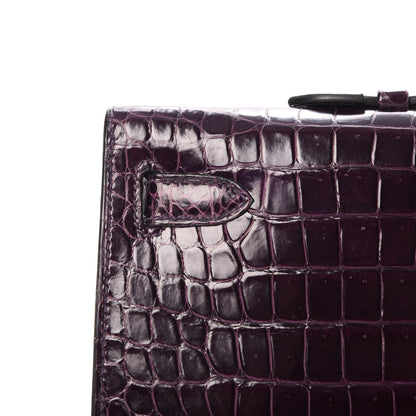 Hermes Shiny Porosus Crocodile Kelly Cut Pochette Aubergine 6 of 23