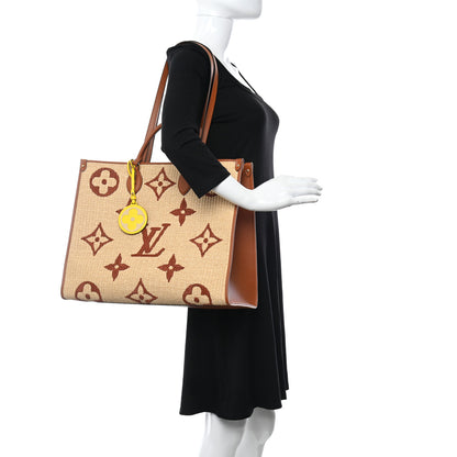 Louis Vuitton Raffia Calfskin Monogram Giant Onthego MM Tan 2 of 7
