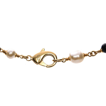 Chanel Pearl Bead CC Long Necklace Black Gold 4 of 5