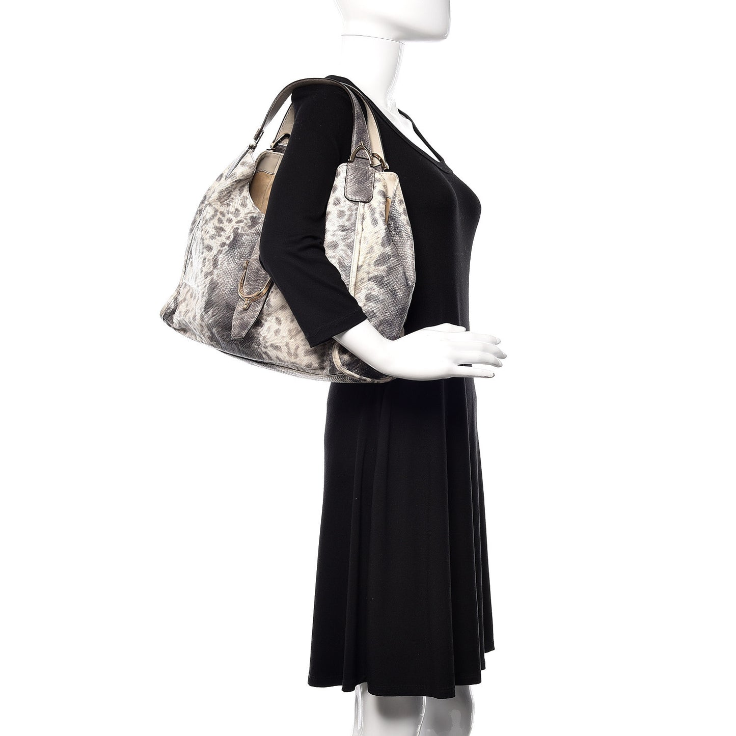 Calfskin Animalier Karung Printed Medium Soft Stirrup Shoulder Bag Gray