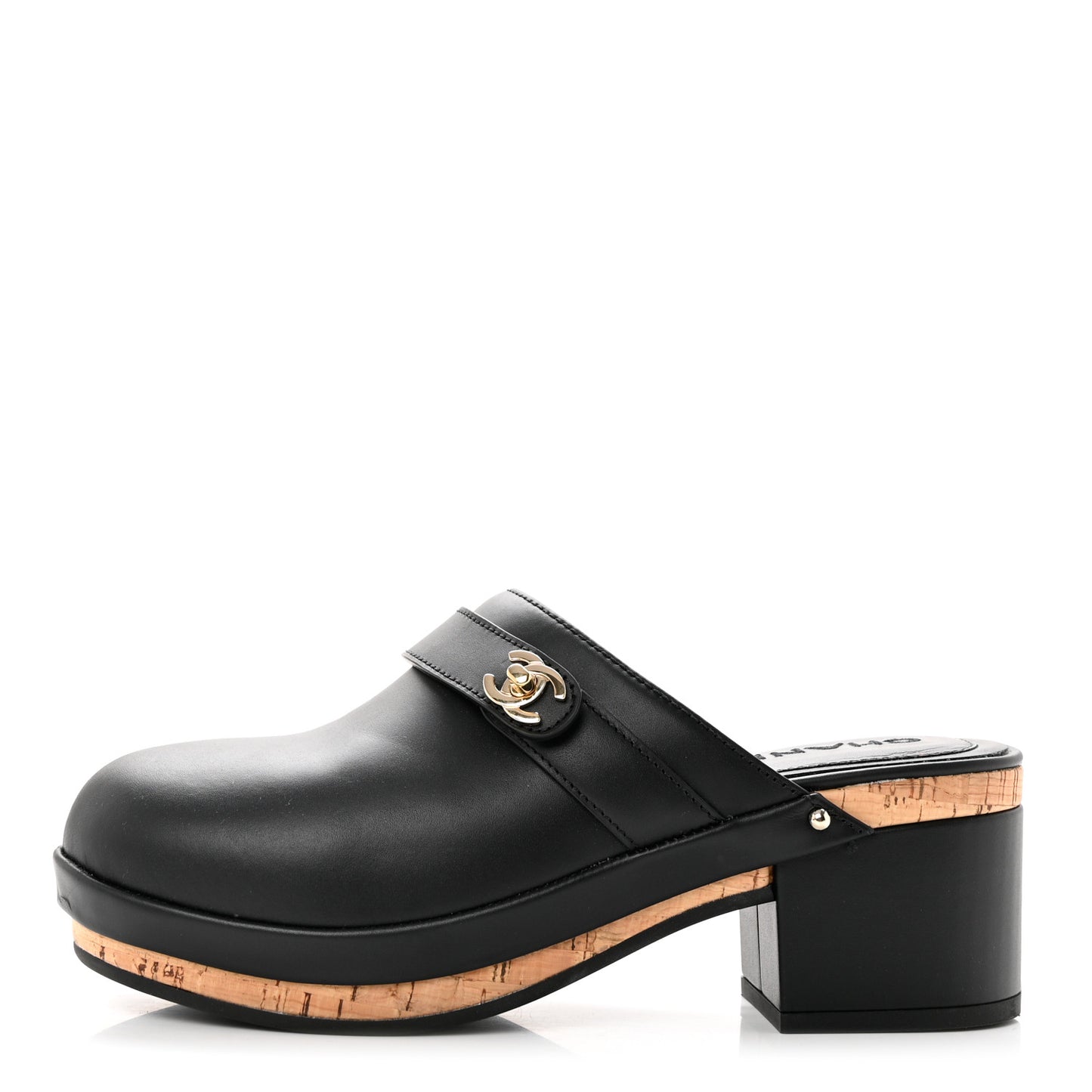 Calfskin CC Turn Lock Clogs 37 Black
