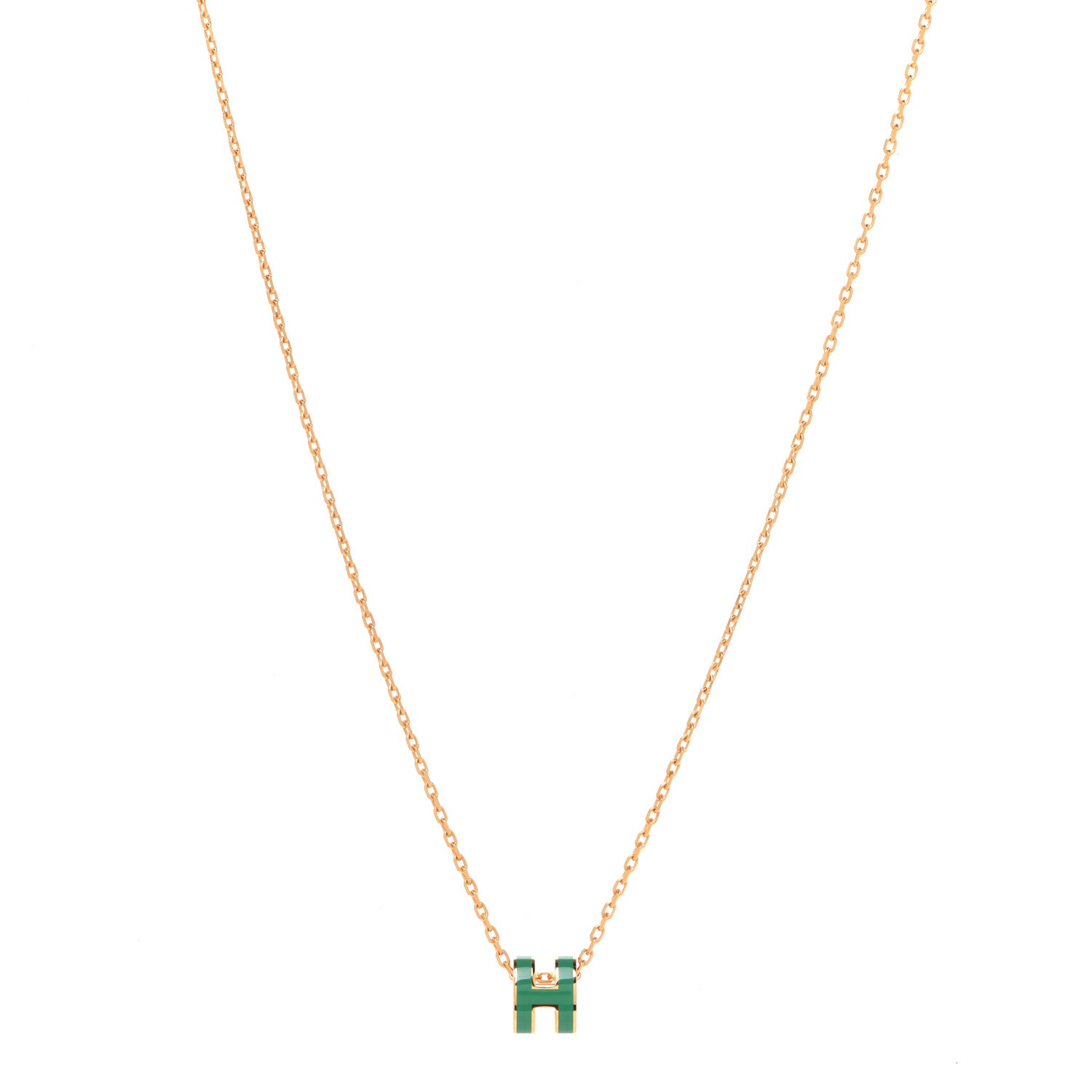 Hermes Lacquered Gold Mini Pop H Pendant Necklace Malachite 1 of 7