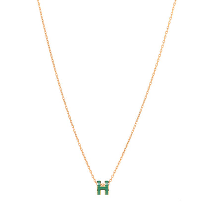 Hermes Lacquered Gold Mini Pop H Pendant Necklace Malachite 1 of 7