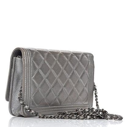 Chanel Metallic Calfskin Quilted Boy Wallet On Chain WOC Silver 3 of 16