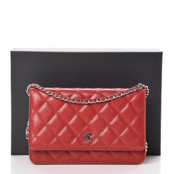 Chanel Caviar Quilted Wallet on Chain WOC Red 10 of 10