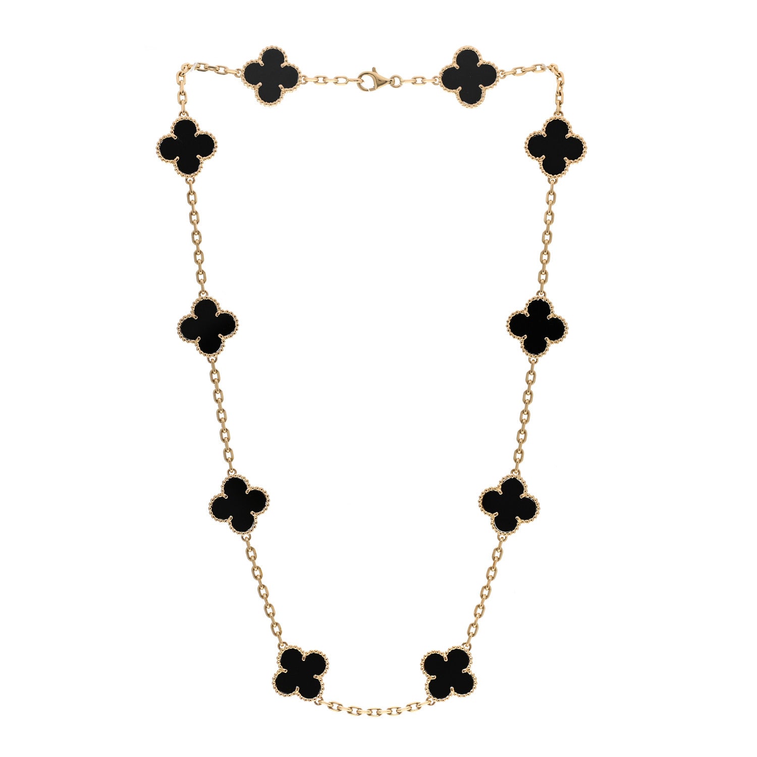 Van Cleef & Arpels 18K Yellow Gold Black Onyx 10 Motifs Vintage Alhambra Necklace 3 of 6
