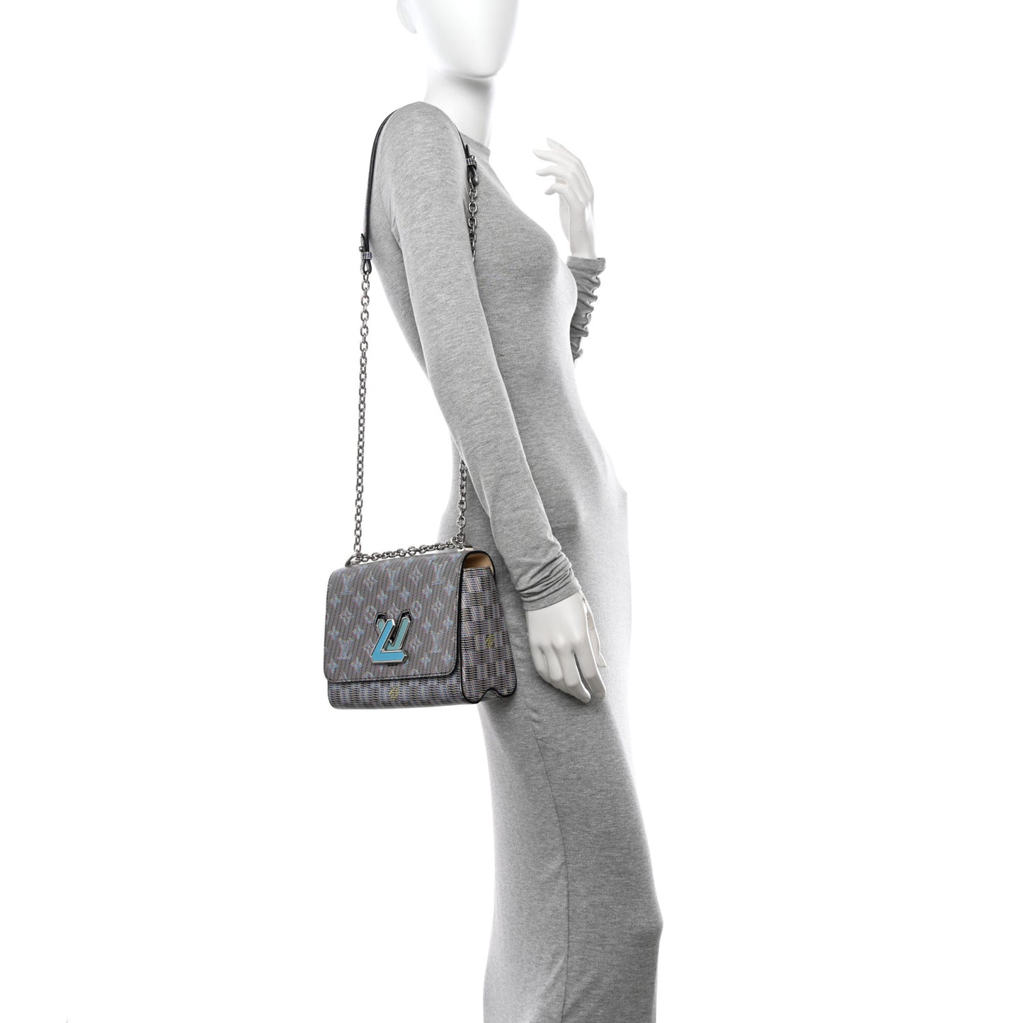 Calfskin Monogram LV Pop Twist Shoulder Bag MM Blue