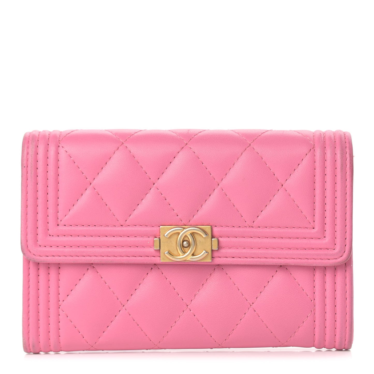 Lambskin Quilted Medium Boy Flap Wallet Pink
