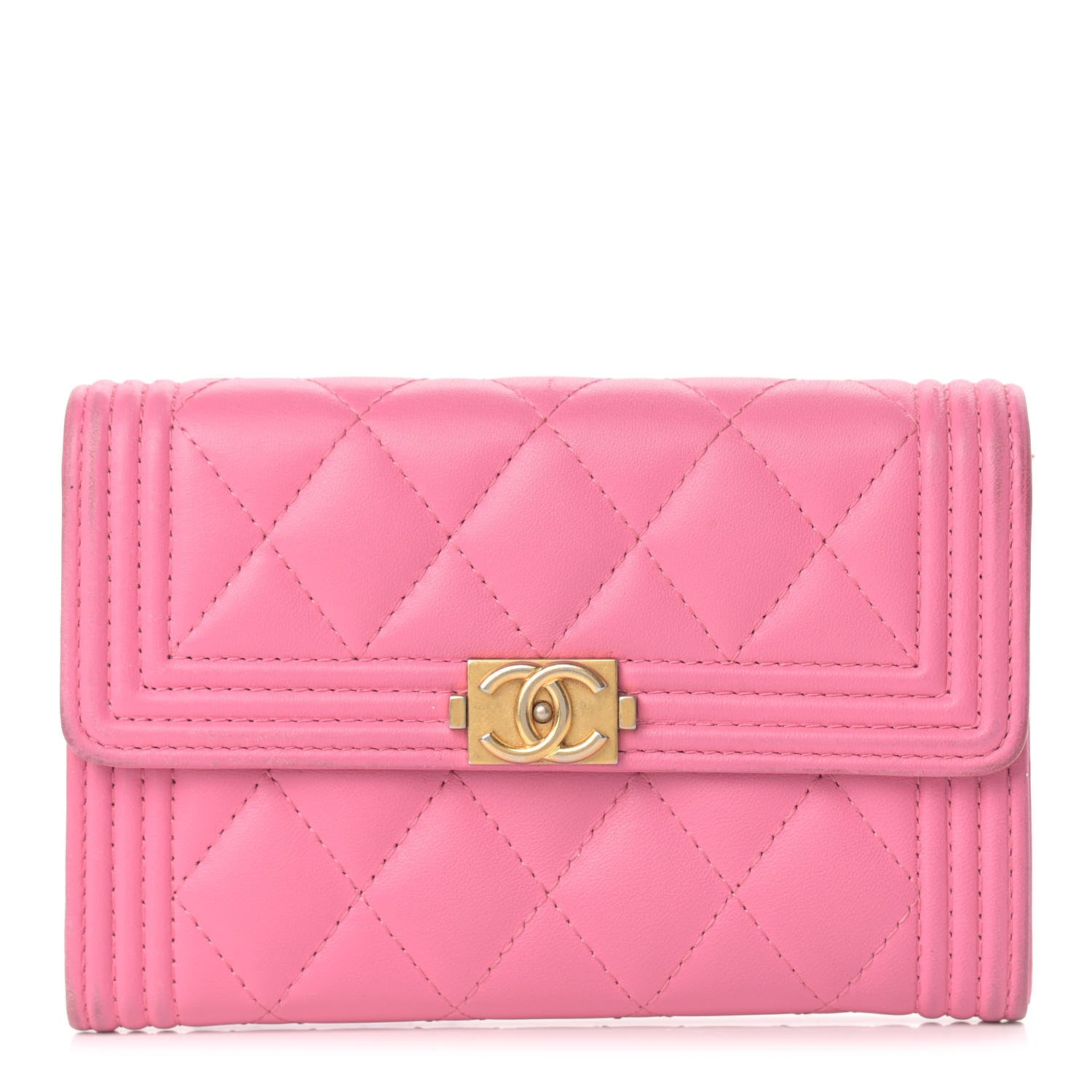 Chanel Lambskin Quilted Medium Boy Flap Wallet Pink 1 of 14