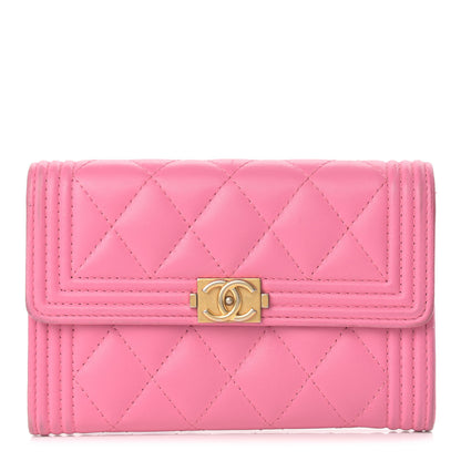 Chanel Lambskin Quilted Medium Boy Flap Wallet Pink 1 of 14