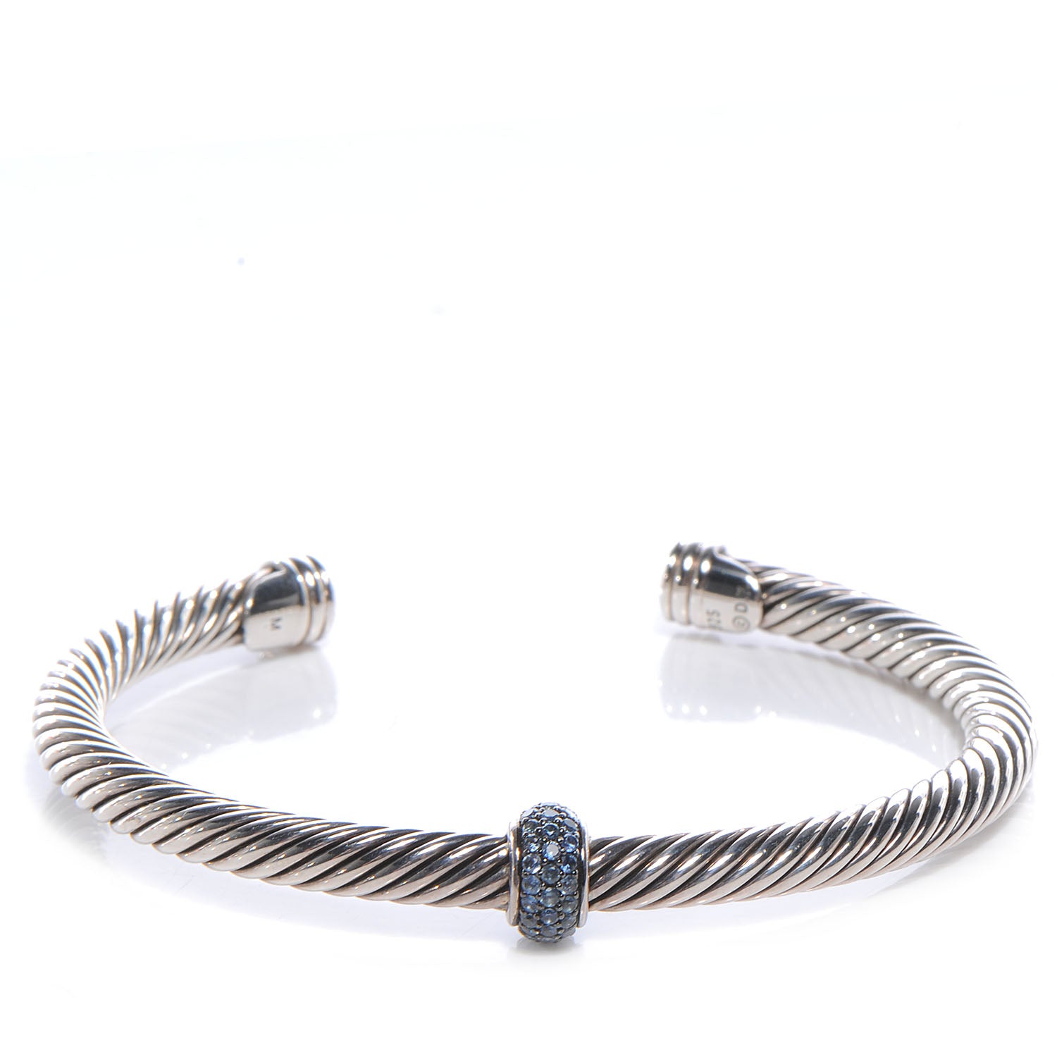 David Yurman Sterling Silver Blue Sapphire 5mm Cable Classics Cuff Medium 1 of 5