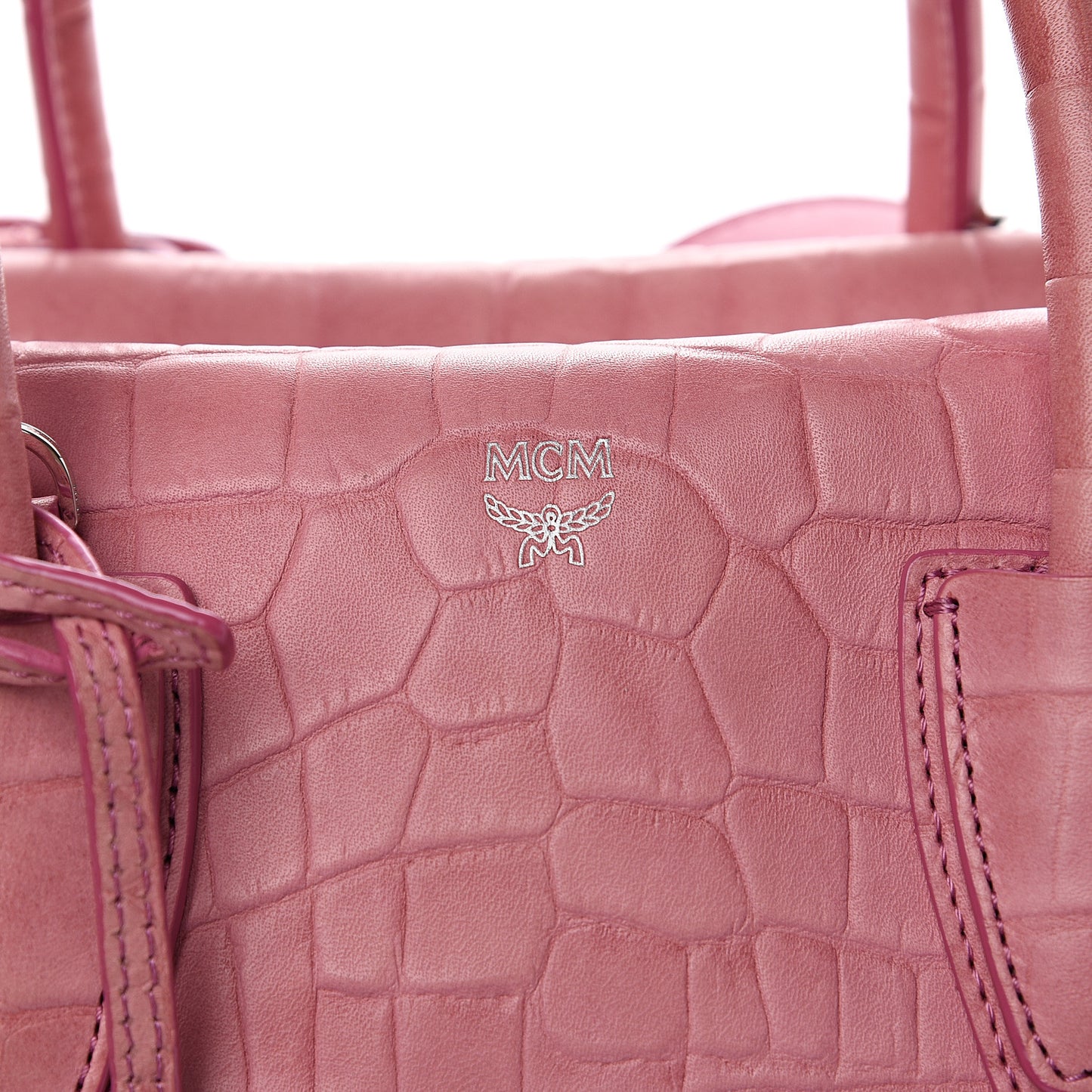 Calfskin Crocodile Embossed Medium Milla Tote Pink