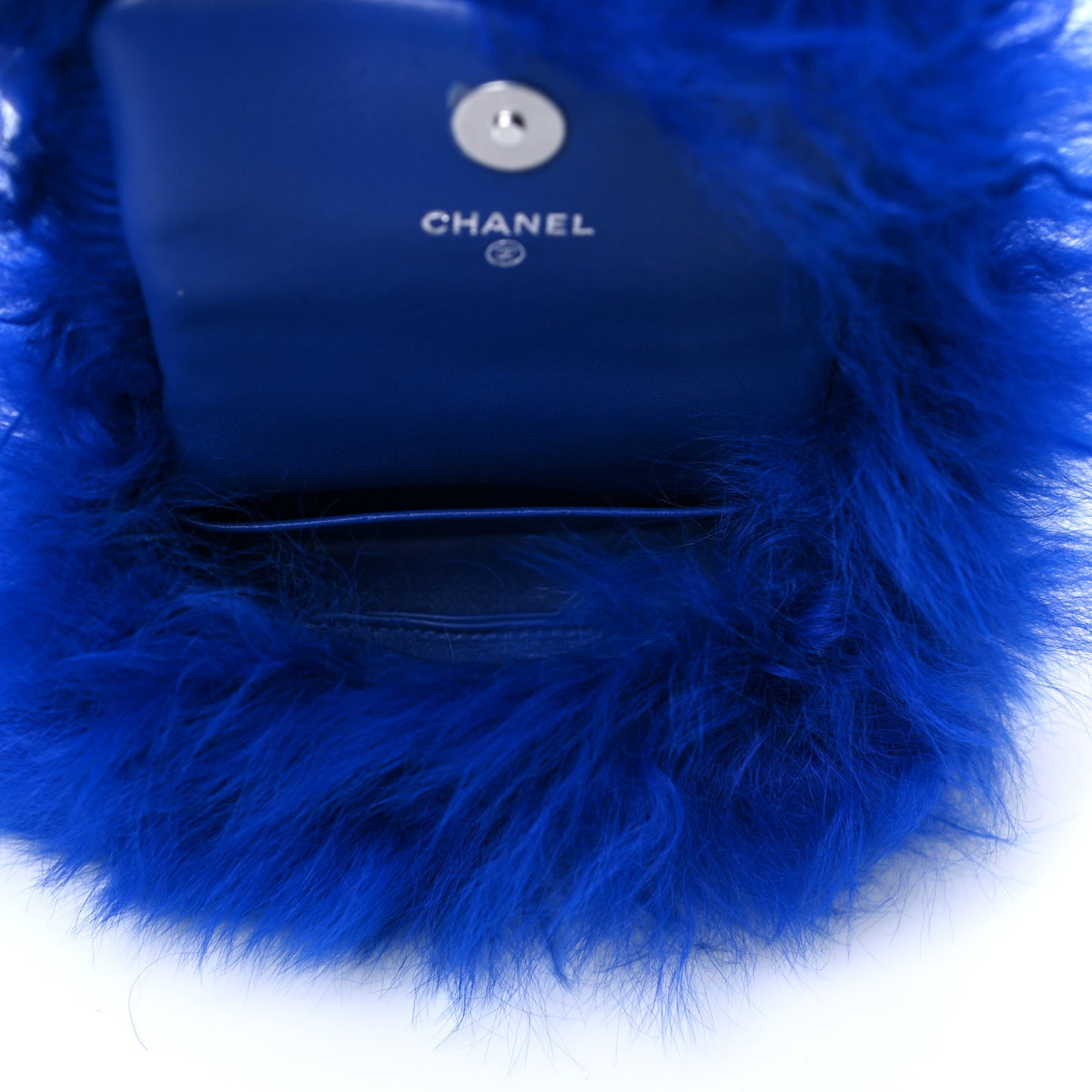 Shearling Lambskin CC Hook Card Holder Blue