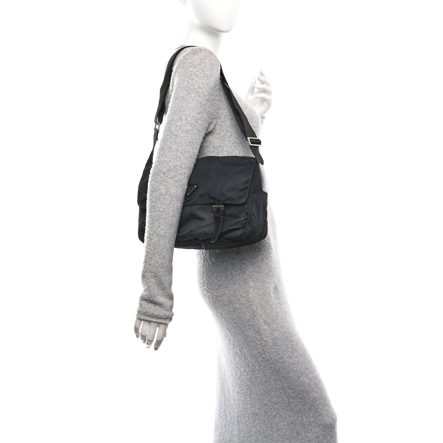 Nylon Soft Calfskin Vela Messenger Bag Black