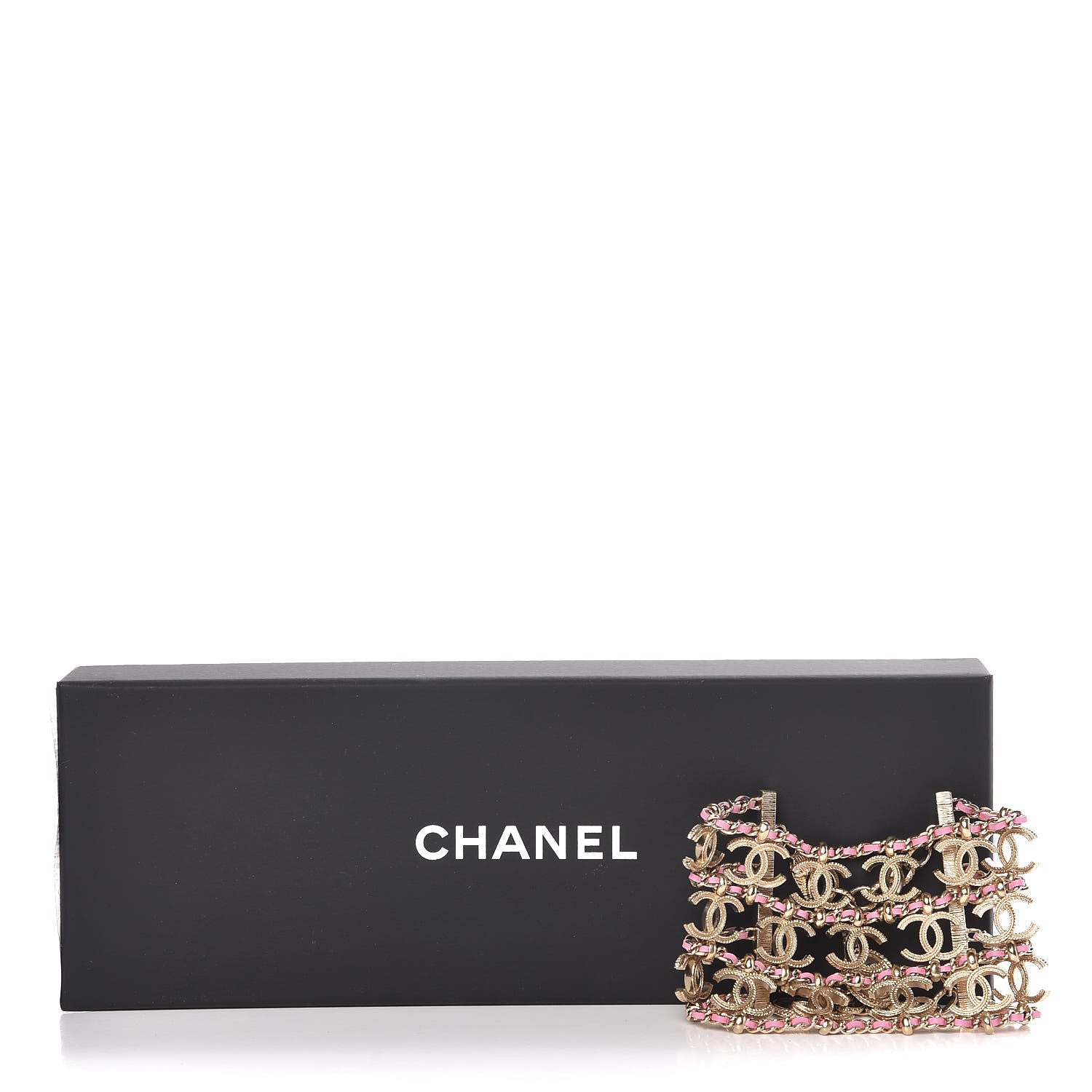 Chanel Metal Lambskin CC Chain Link Bracelet Gold Pink 5 of 5