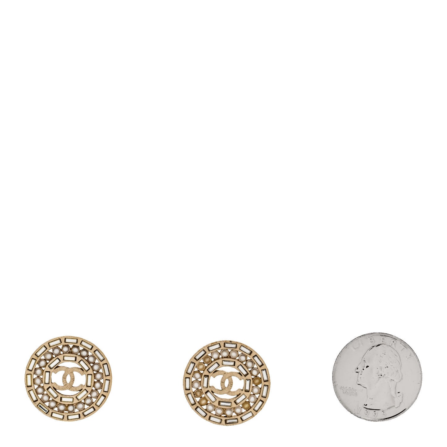 Pearl Crystal Baguette CC Round Earrings Gold