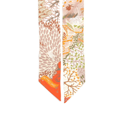 Hermes Silk Dans Un Jardin Anglais Twilly Orange Beige Rose Kaki 5 of 5