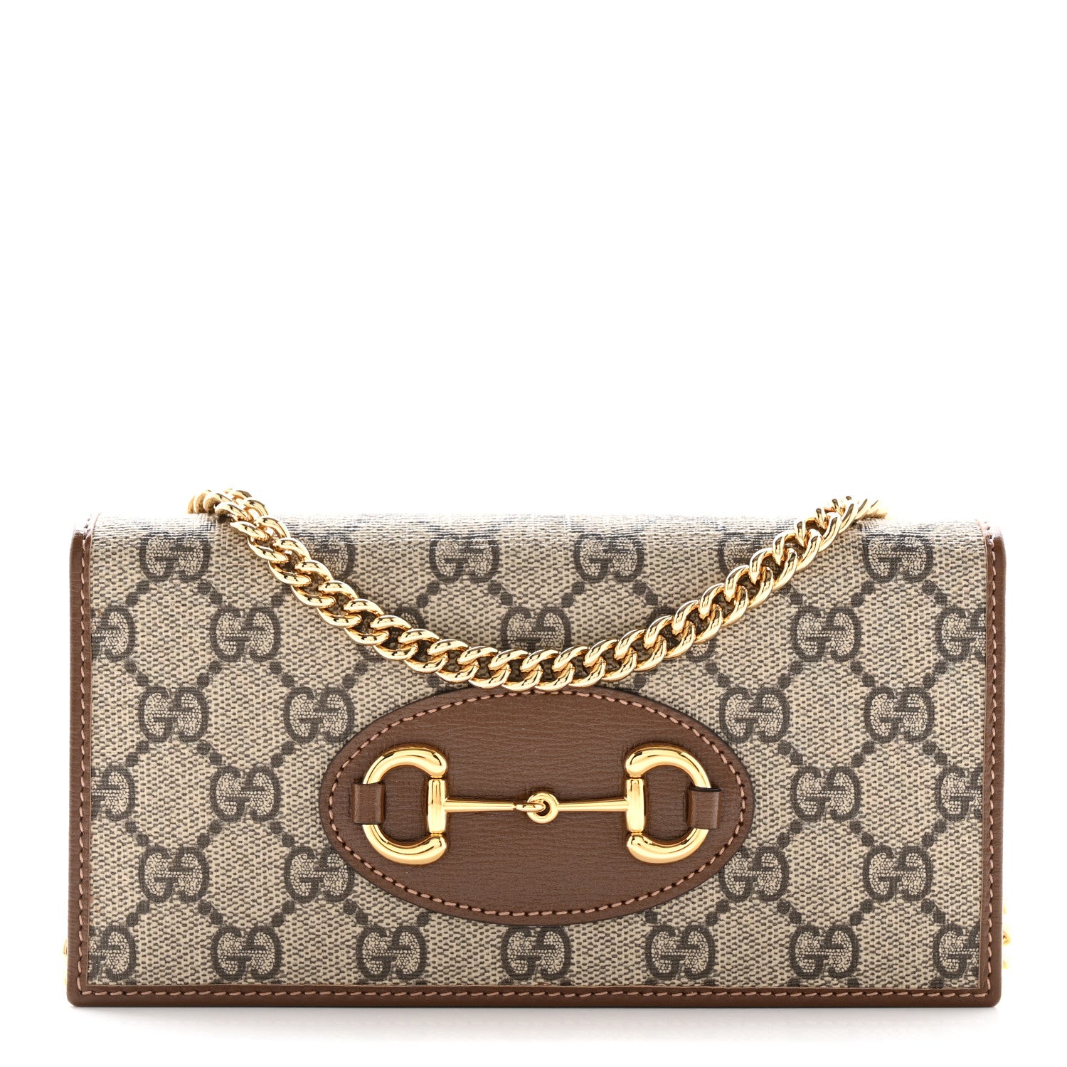 Gucci GG Supreme Monogram Azalea Calfskin Horsebit 1955 Wallet On Chain Beige Ebony Brown Sugar 1 of 10