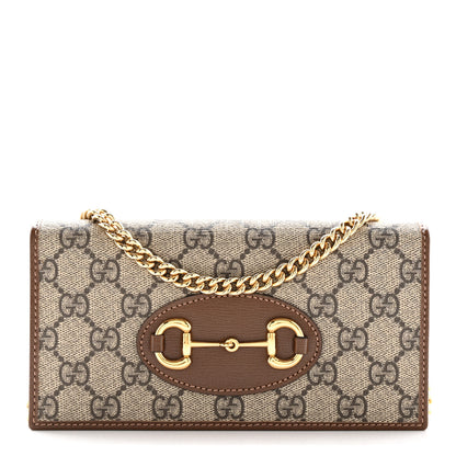 Gucci GG Supreme Monogram Azalea Calfskin Horsebit 1955 Wallet On Chain Beige Ebony Brown Sugar 1 of 10